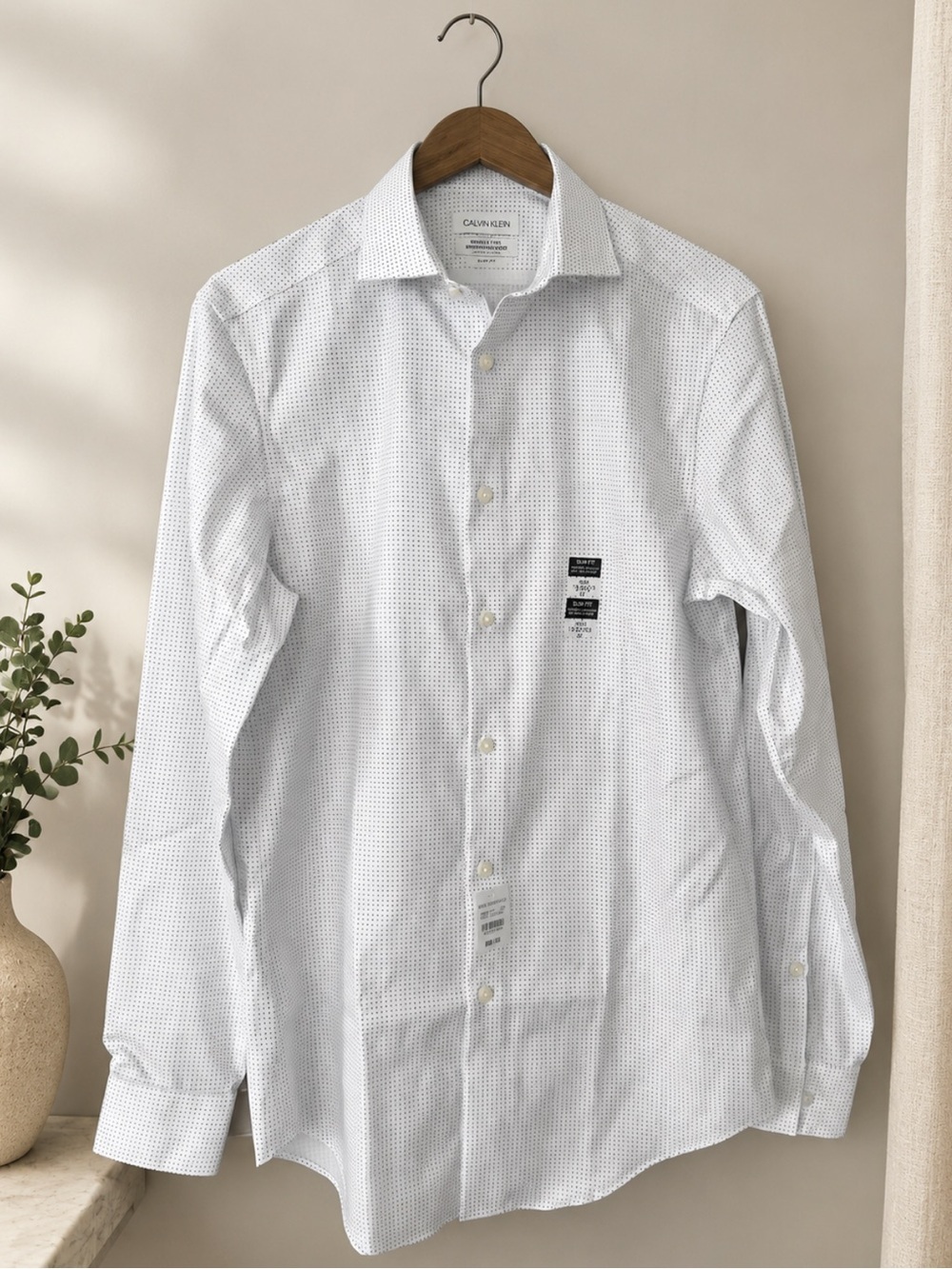 NWT Calvin Klein Slim Fit Non-Iron Stretch Dress Shirt White Blue Small